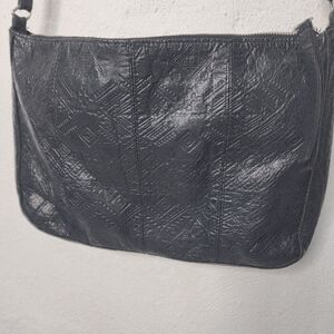 Day & Mood Black Embossed  Leather Crossbody